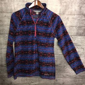 Eddie Bauer Aztec Print Quarter Zip Soft Light Fleece Pullover Sweater - Medium